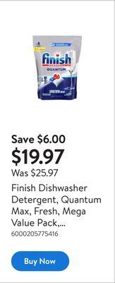 Walmart Finish dishwasher detergent, quantum max, fresh, mega value pack, 80 tablets, shine and glass protect offer