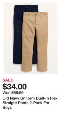 Old Navy Old navy uniform built-in flex straight pants 2-pack for boys offer