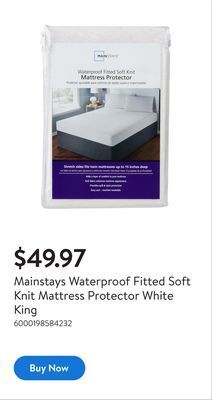 Walmart Mainstays waterproof fitted soft knit mattress protector white king offer