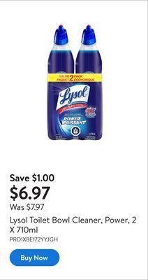 Walmart Lysol toilet bowl cleaner, power, 2 x 710ml offer