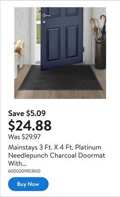 Walmart Mainstays 3 ft. x 4 ft. platinum needlepunch charcoal doormat with vinyl backing charcoal 3' x 4' offer