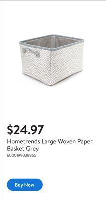 Walmart Hometrends large woven paper basket grey offer