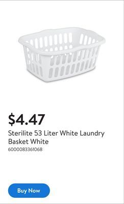 Walmart Sterilite 53 liter white laundry basket white offer