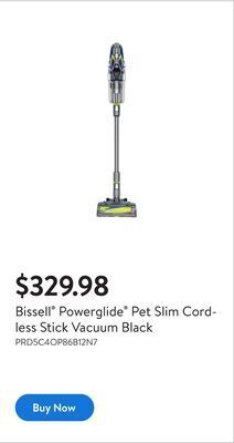 Walmart Bissell powerglide pet slim cordless stick vacuum black offer