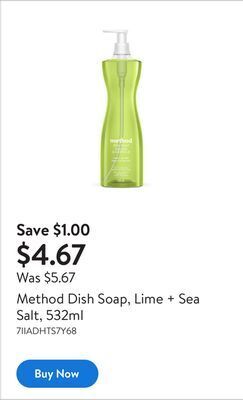Walmart Method dish soap, lime + sea salt, 532ml offer