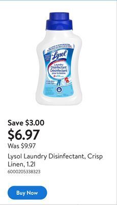 Walmart Lysol laundry disinfectant, crisp linen, 1.2l offer