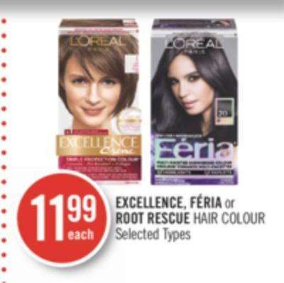 Shoppers Drug Mart L'oreal excellence, féria or root rescue hair colour offer