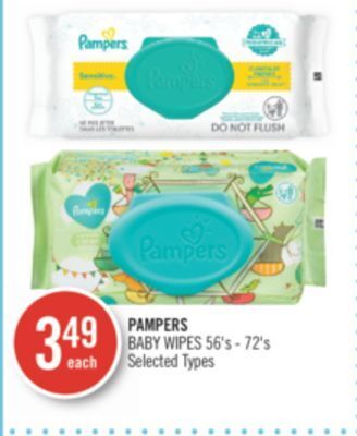 Shoppers Drug Mart Pampers baby wipes 56's - 72's offer