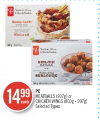 Shoppers Drug Mart Pc meatballs (907g) or chicken wings (800g - 907g) offer
