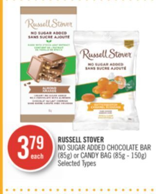 Shoppers Drug Mart Russell stover no sugar added chocolate bar (85g) or candy bag (85g - 150g) offer