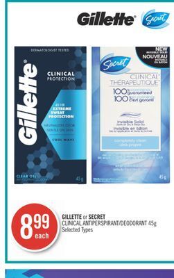 Shoppers Drug Mart Gillette or secret clinical antiperspirant/deodorant offer