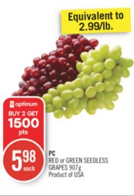 Shoppers Drug Mart Pc red or green seedless grapes offer