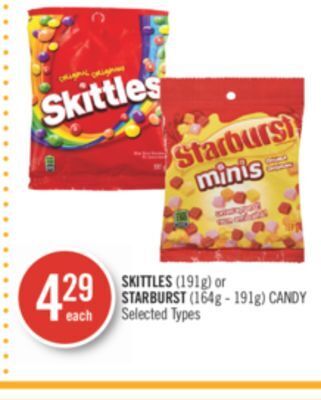 Shoppers Drug Mart Skittles (191g) or starburst (164g - 191g) candy offer