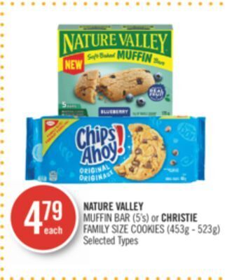 Shoppers Drug Mart Nature valley muffin bar (5's) or christie family size cookies (453g - 523g) offer
