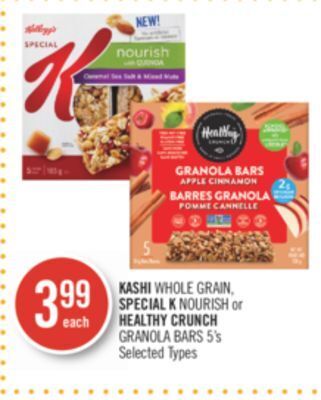 Shoppers Drug Mart Kashi whole grain, special k nourish or healthy crunch granola bars offer