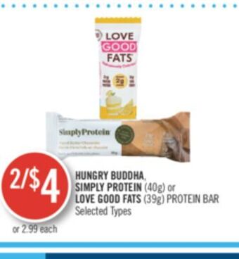 Shoppers Drug Mart Hungry budona simply protein (40g) or love good fats (39g) protein bar offer