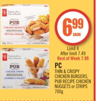 Shoppers Drug Mart Pc thin & crispy chicken burgers.pub recipe chicken nuggets or strips 700g offer