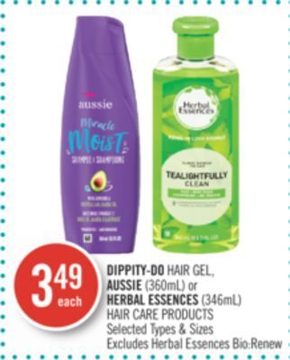 Shoppers Drug Mart Dippity-do hair gel aussie (360ml) herbal essences(346ml) hair care products selected types & sizes offer