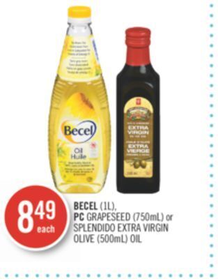 Shoppers Drug Mart Becel (1l), pc grapeseed (750ml) or splendido extra virgin olive (500ml) oil offer