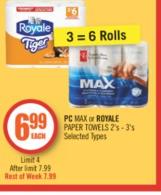 Shoppers Drug Mart Pc max or royale paper towels offer