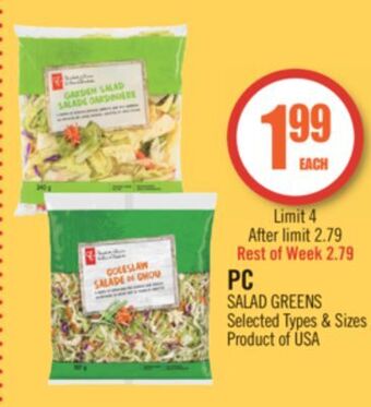 Shoppers Drug Mart Pc salad greens offer