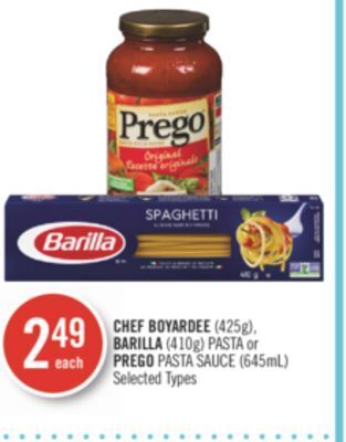 Shoppers Drug Mart Chef boyardee (425g), barilla (410g) pasta or prego pasta sauce (645ml) offer