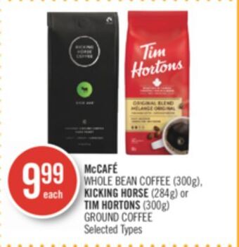 Shoppers Drug Mart Mccafé whole bean coffee (300g), kicking horse (284g) or tim hortons (300g) ground coffee offer