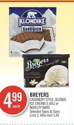 Shoppers Drug Mart Breyers creamery style, blends ice cream or novelty bars offer