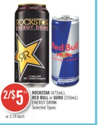 Shoppers Drug Mart Rockstar (473ml), red bull or guru (250ml) energy drink offer