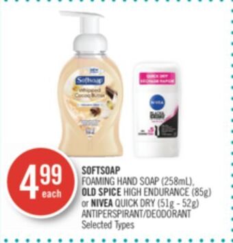 Shoppers Drug Mart Softsoap foaming hand soap (258ml), old spice high endurance (85g) or nivea quick dry (51g - 52g) deodorant offer