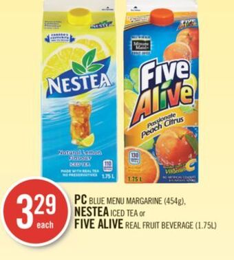 Shoppers Drug Mart Pc blue menu margarine (454g), nestea iced tea or five alive real fruit beverage (1.75l) offer