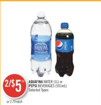 Shoppers Drug Mart Aquafina water (1l) or pepsi beverages (591ml) offer