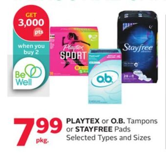 Rexall Playtex or o. b. tampons or stayfree pads offer