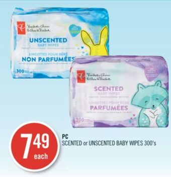 Shoppers Drug Mart Pc scented or unscented baby wipes offer