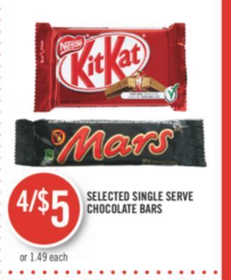 Shoppers Drug Mart Selected single serve chocolate bars offer