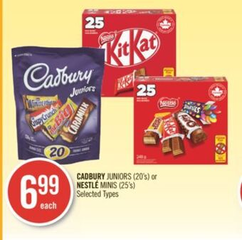 Shoppers Drug Mart Cadbury juniors (20's) or nestlé minis (25's) offer