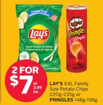 Rexall Lay's xxl family size potato chips 220g-235g or pringles 148g-156g offer