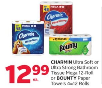 Rexall Charmin ultra soft or ultra strong bathroom tissue mega 12-roll or bounty paper towels 4 = 12 rolls offer