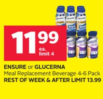 Rexall Ensure or glucerna meal replacement beverage 4-6 pack offer