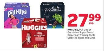 Rexall Huggies, pull. ups or goodnites super boxed diapers or training pants offer