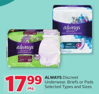Rexall Always discreet underwear, briefs or pads offer