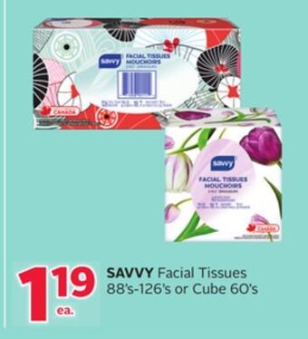 Rexall Savvy facial tissues 88's-126's or cube 60's offer
