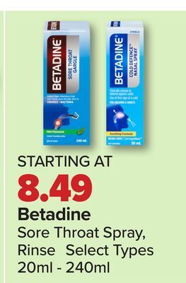 PharmaChoice Betadine sore throat spray, rinse offer