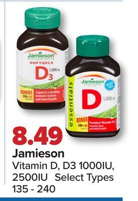 PharmaChoice Jamieson vitamin d, d3 1000iu, 2500iu offer
