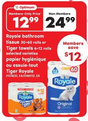 Independent City Market Papier hygiénique, 30=60 rolls ou essuie-tout tiger, 6=12 rolls royale offer