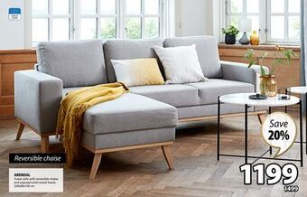 JYSK Arendal 3-seat sofa with reversible chaise and exposed solid wood frame offer