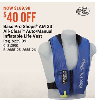 Bass Pro Bass pro shops am 33 all-clear auto/manual inflatable life vest offer