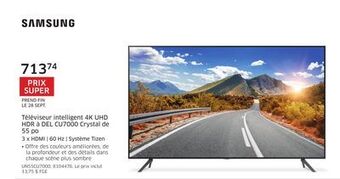The Source Téléviseur intelligent 4k uhd hdr à del cu7000 crystal de 55 po samsung offer
