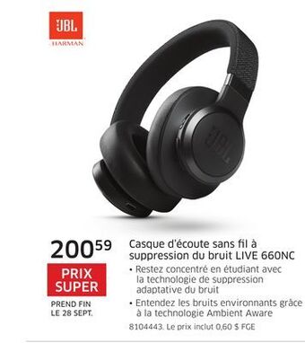 The Source Casque d'écoute sans fil à suppression du bruit live 660nc jbl offer