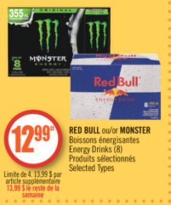 Pharmaprix Red bull or monster energy drinks (8) offer